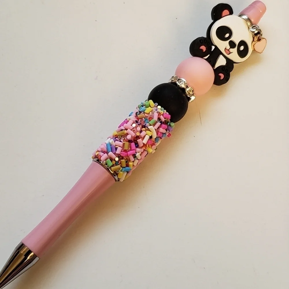 Handmade Kawaii Panda Confetti Sprinkles Beaded Silicone Focal Bead Pen